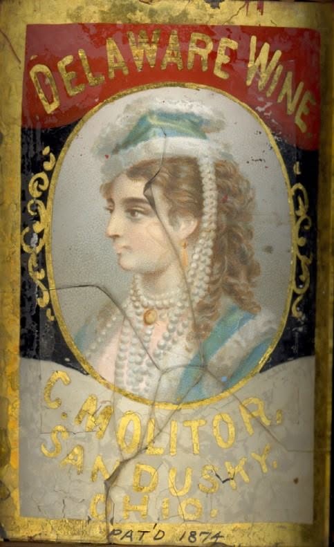 C Molitor Wine Delaware Wine "LOB" label under glass